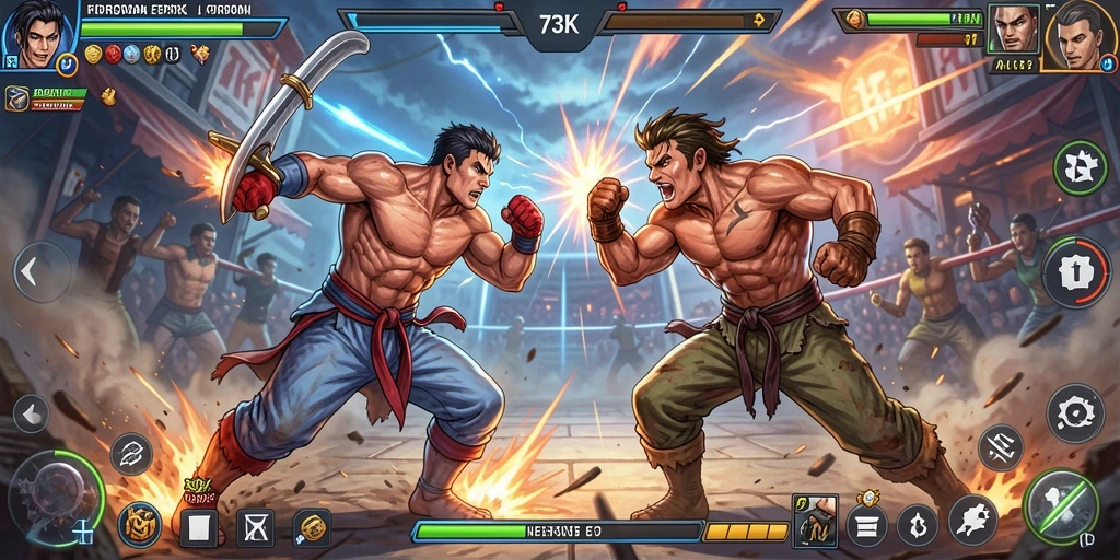 Screenshot gameplay 73K yang menunjukkan aksi pertarungan seru.