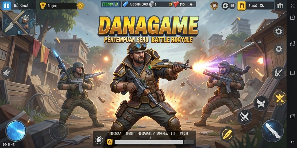 Screenshot gameplay <strong>DANAGAME</strong> menunjukkan aksi pertempuran seru di arena Battle Royale.