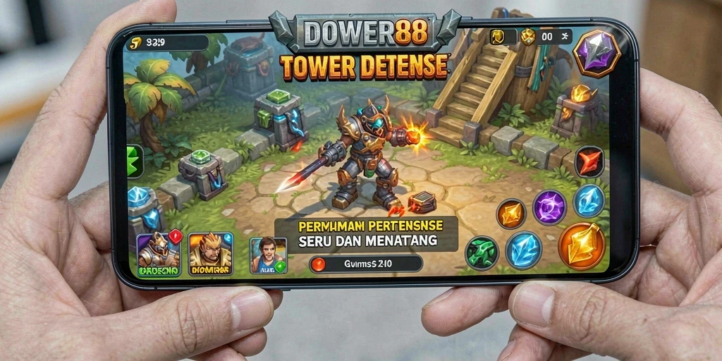 Menampilkan aksi seru dalam gameplay Tower Defense DOWER88.