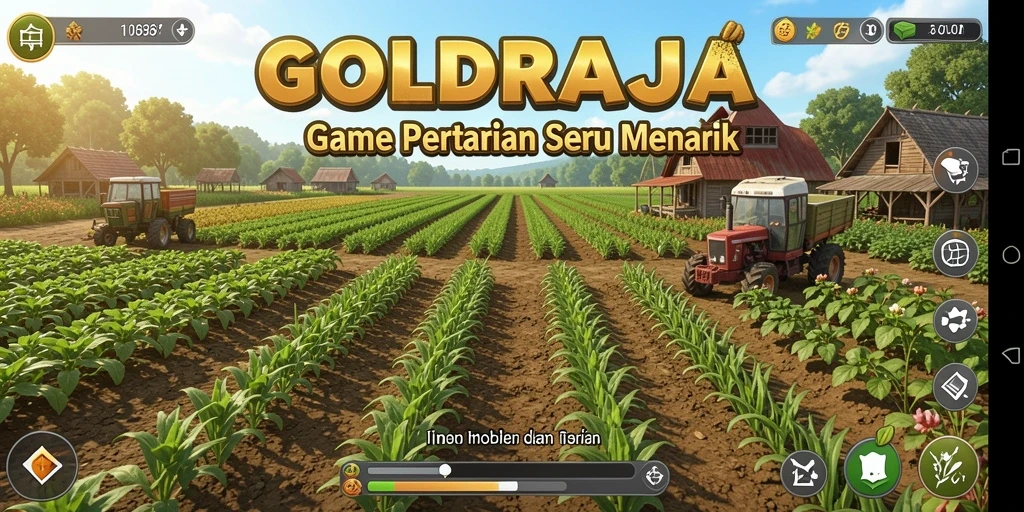 Tampilan gameplay seru dalam GOLDRAJA dengan berbagai aktivitas farming.