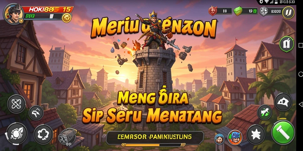 Tampilan gameplay HOKI8815 dengan menara yang memukau dan strategi pertahanan.