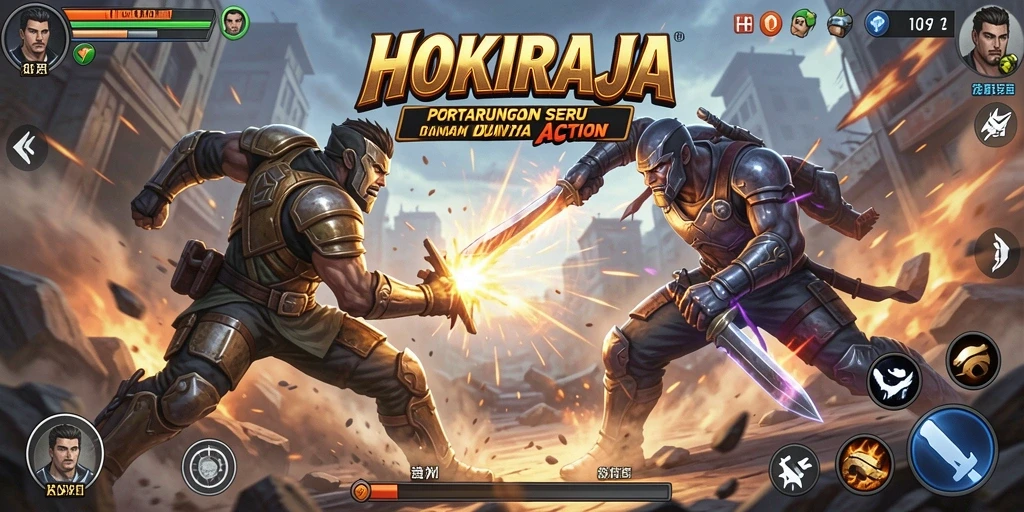 Screenshot HOKIRAJA menampilkan aksi seru dalam pertempuran mendebarkan.