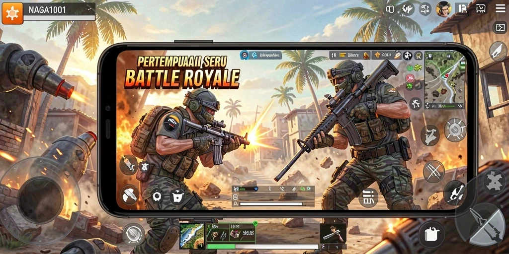 Gameplay NAGA1001 di arena pertempuran seru Battle Royale.