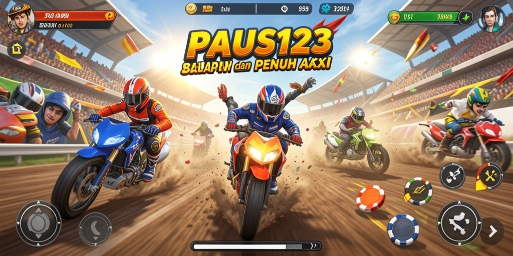 Screenshot utama gameplay PAUS123 menampilkan aksi balapan yang menegangkan dan grafik yang menawan.