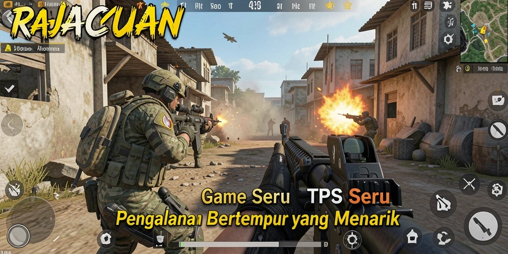 Tampilan gameplay menarik dari RAJACUAN dengan aksi tembak-menembak penuh strategi.