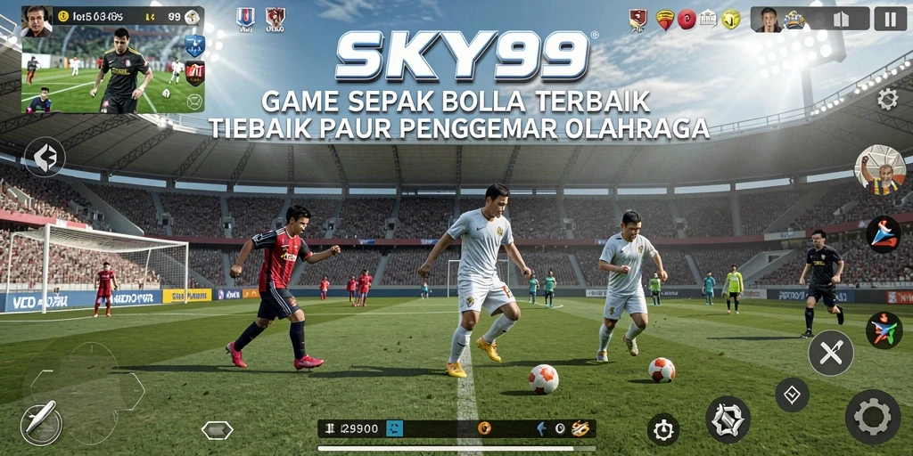 Screenshot SKY99 menunjukkan gameplay seru dan grafis yang menakjubkan di lapangan sepak bola.