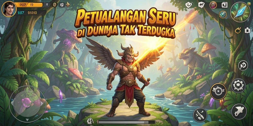 Tangkapan layar utama V87 menampilkan aksi seru dalam petualangan yang memikat.